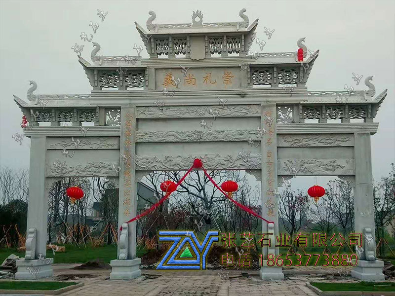 芝麻白三門五樓石牌坊
